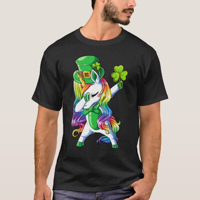 Camiseta St Patricks Day Girls Dabbing Unicorn Leprechaun L (Anverso)