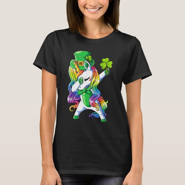 Camiseta St Patricks Day Girls Dabbing Unicorn Leprechaun L (Anverso)