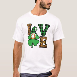 Camiseta St Patrick's Day Gnome Love Leopard Plaid Art
