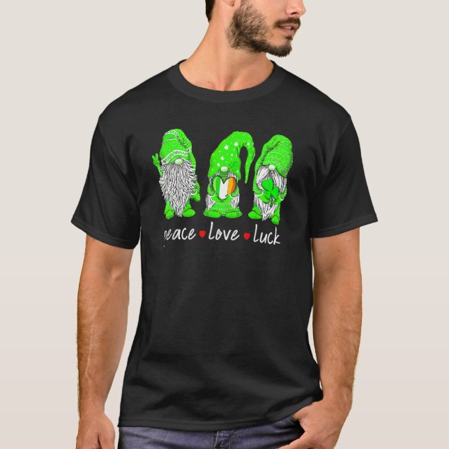Camiseta St Patrick's Day Gnome Peace Love Luck Heart Shamr (Anverso)