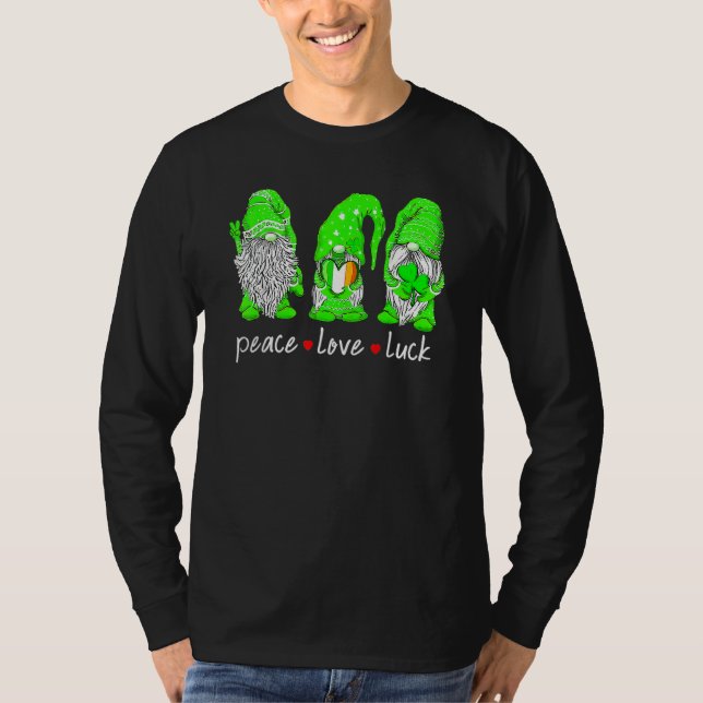 Camiseta St Patrick's Day Gnome Peace Love Luck Heart Shamr (Anverso)
