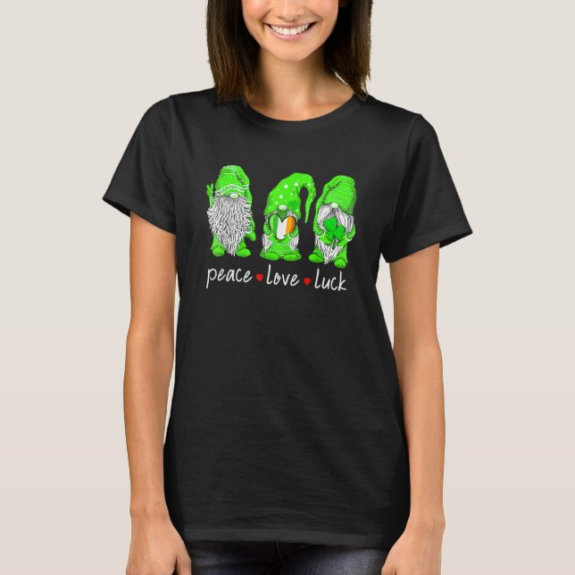 Camiseta St Patrick's Day Gnome Peace Love Luck Heart Shamr (Anverso)