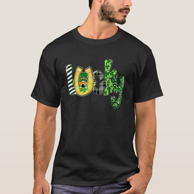 Camiseta St Patricks Day Gnome Shamrock Horseshoe Irish L (Anverso)