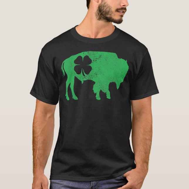 Camiseta St Patrick's Day Green Shamrock Buffalo Bison Iris (Anverso)