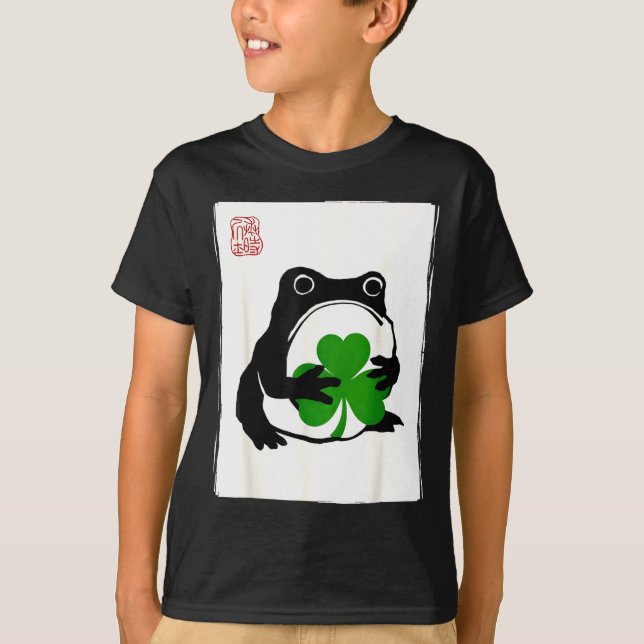 Camiseta St. patricks day grumpy frog shamrock japanese (Anverso)