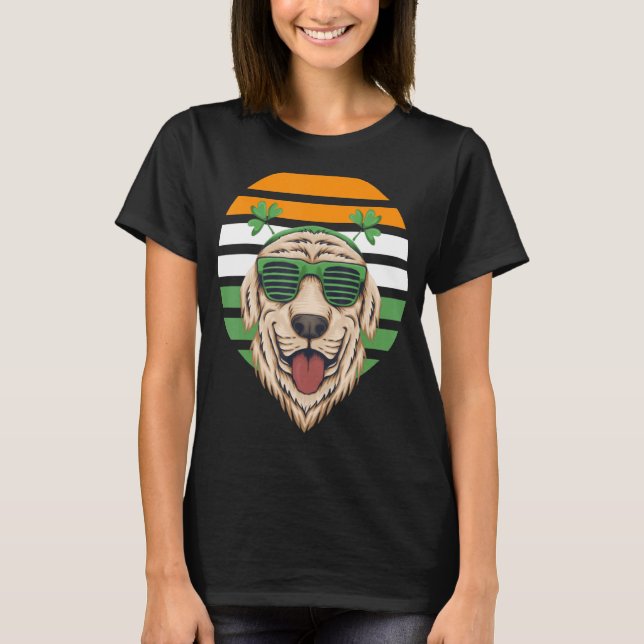Camiseta St Patrick's Day Guay Dog Head Sunglass Retro Iris (Anverso)