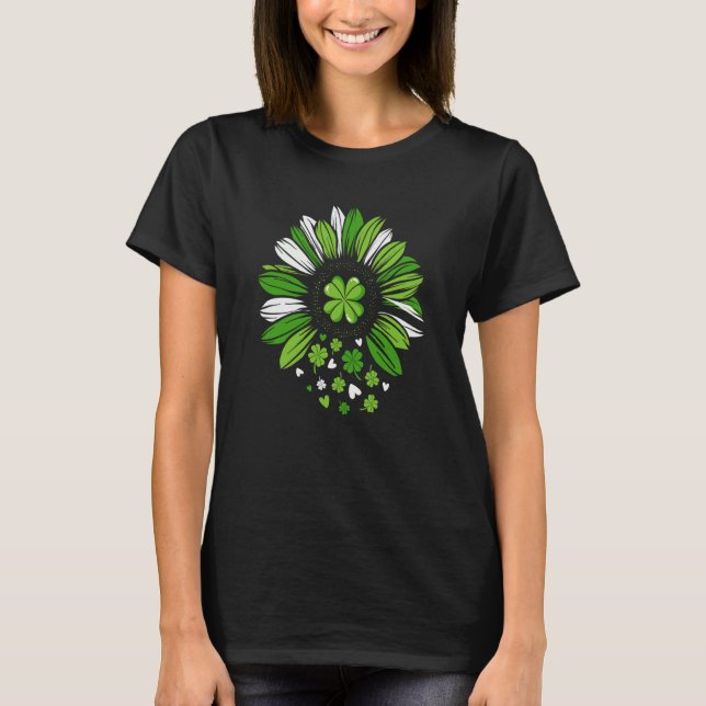 Camiseta St Patrick's Day Heart Shamrocks Sunflower Lucky I (Anverso)