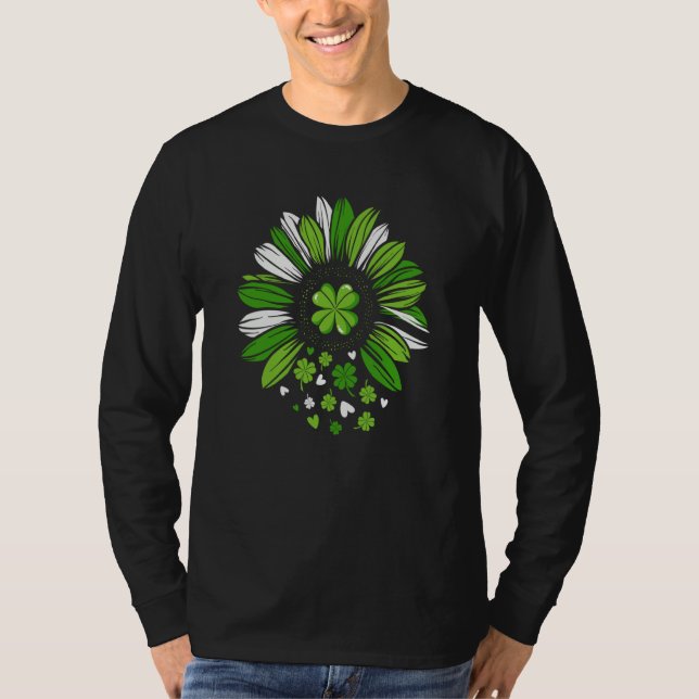 Camiseta St Patrick's Day Heart Shamrocks Sunflower Lucky I (Anverso)