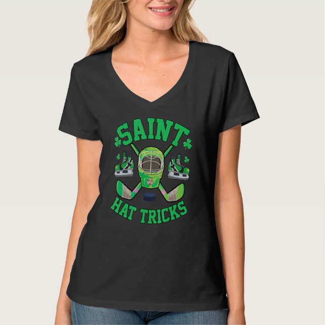 Camiseta St Patrick's Day Hockey Saint Hat Tricks Shamrock  (Anverso)