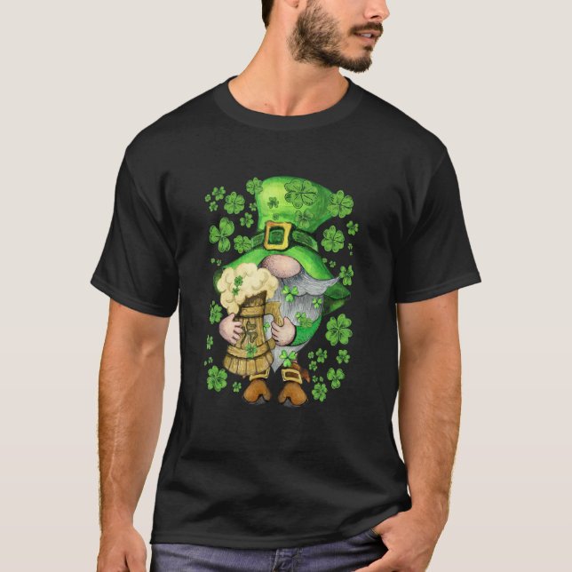 Camiseta St Patrick's Day Irish Gnome Jar Of Beer & Shamroc (Anverso)