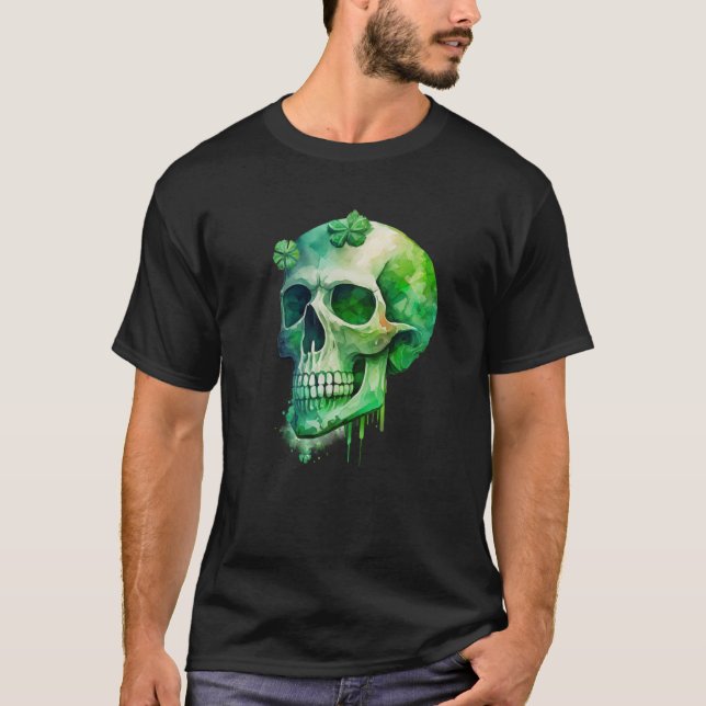 Camiseta St Patricks Day Irish Green Skull C Shamrock (Anverso)