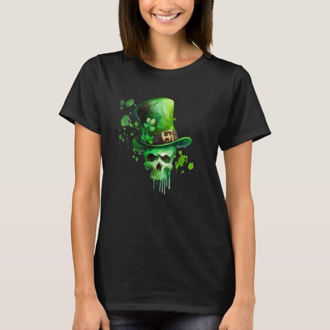Camiseta St Patricks Day Irish Leprechaun Shamrock Skull C (Anverso)