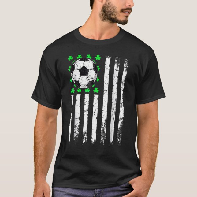 Camiseta St Patrick's Day Irish Soccer USA Flag Shamrock (Anverso)