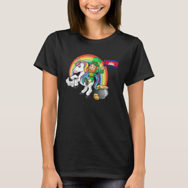 Camiseta St Patricks Day Irish Unicorn Cambodia Khmer Cambo (Anverso)