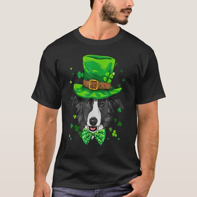 Camiseta St Patrick's Day Leprechaun Border Collie Dog Sham (Anverso)
