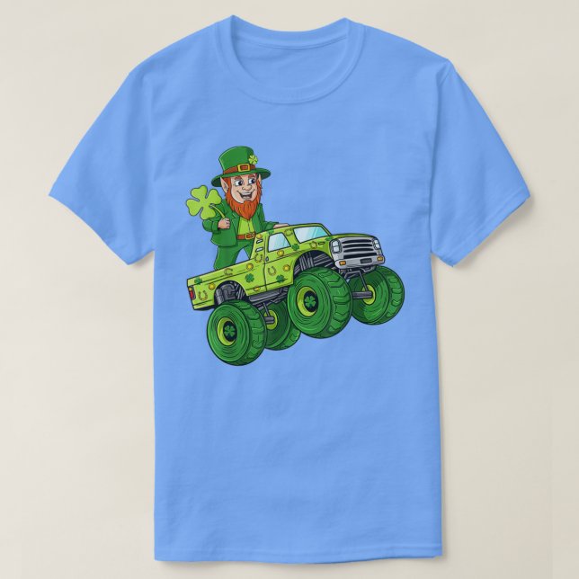 Camiseta St Patricks Day Leprechaun Monster Truck Lucky Boy (Diseño del anverso)
