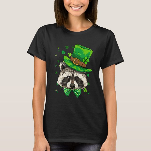 Camiseta St Patrick's Day Leprechaun Raccoon Shamrock Irish (Anverso)