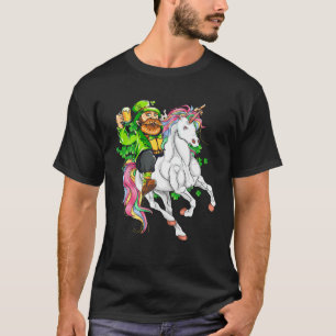 Camiseta St Patricks Day Leprechaun Riding Unicorn Funny Le