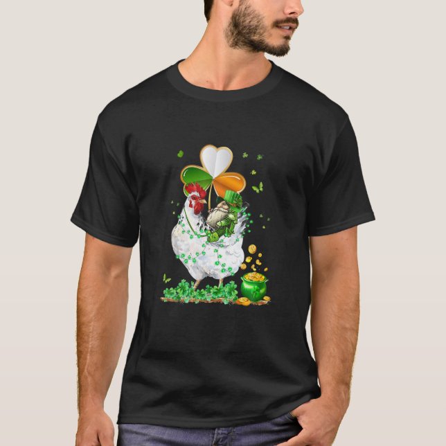 Camiseta St Patricks Day Leprechaun Riendo Pollo Funny Ch (Anverso)