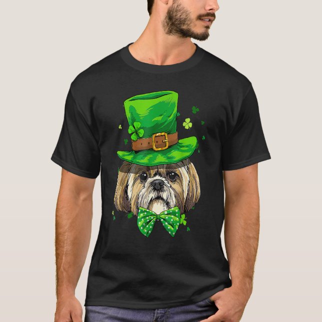 Camiseta St Patrick's Day Leprechaun Shamrock Shih Tzu Iris (Anverso)