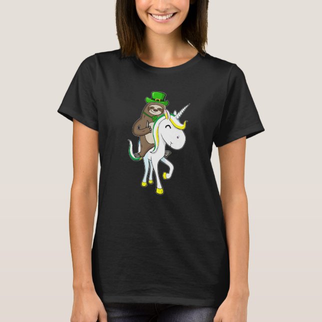 Camiseta St Patricks Day Leprechaun Sloth Riding Unicorn Fu (Anverso)