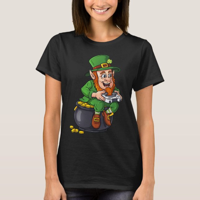 Camiseta St Patricks Day Leprechaun Video Game Controller B (Anverso)