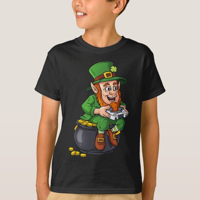 Camiseta St Patricks Day Leprechaun Video Game Controller B (Anverso)