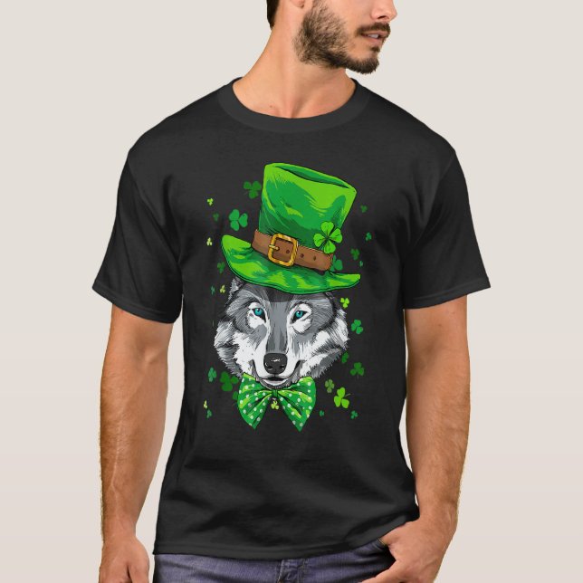 Camiseta St Patrick's Day Leprechaun Wolf Shamrock Wolf Iri (Anverso)