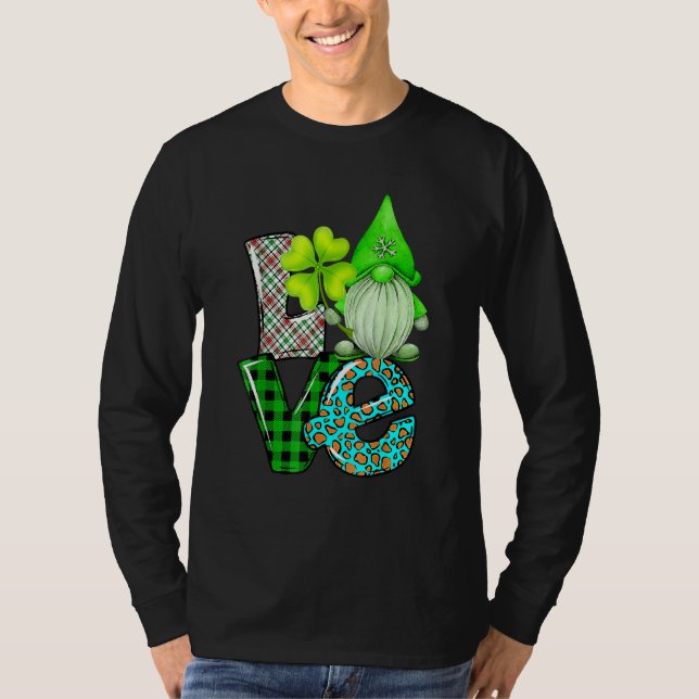 Camiseta St Patrick's Day LOVE Gnomes Shamrock Leopard (Anverso)