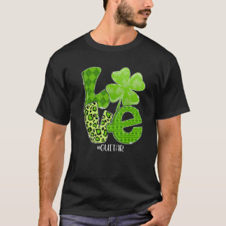 Camiseta St Patricks Day Love Guitar Plaid Leopard Shamroc