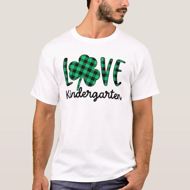 Camiseta St Patricks Day Love Kindergarten Profesor Plaid S (Anverso)