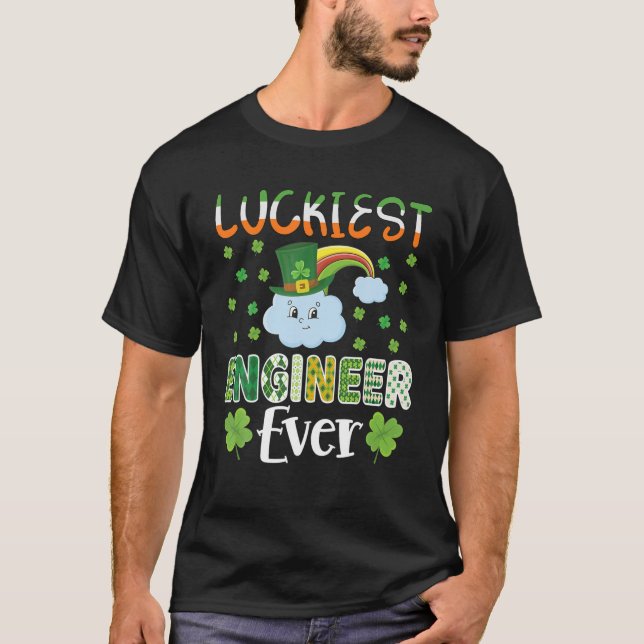 Camiseta St Patrick's Day Luckiest Engineer Ever Shamrock S (Anverso)