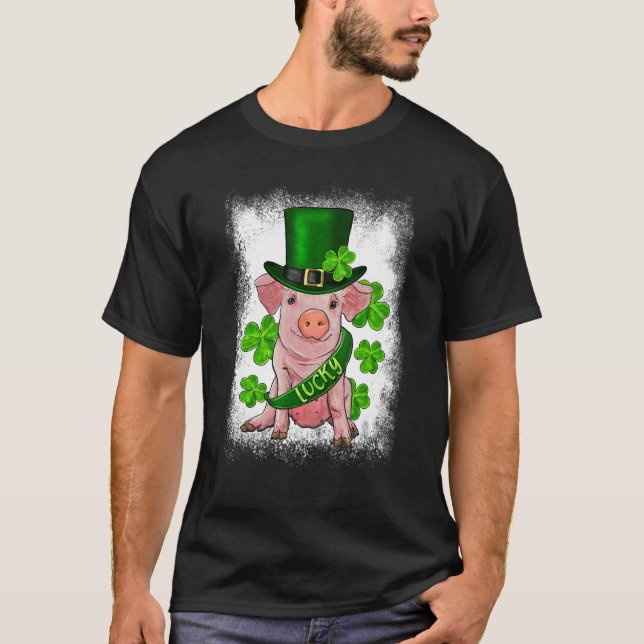 Camiseta St. Patricks Day Lucky Baby Pig Bleached Lucky Iri (Anverso)