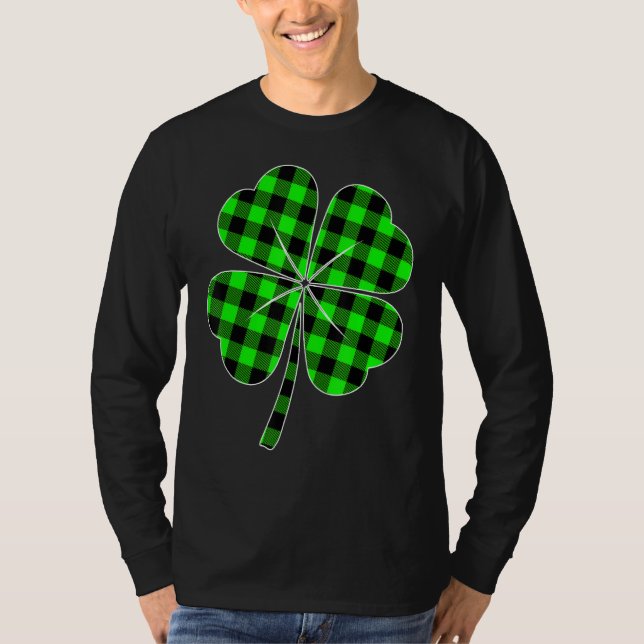 Camiseta St Patricks Day Lucky Green Buffalo Plaid Shamrock (Anverso)
