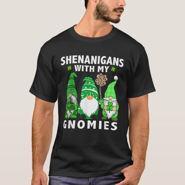 Camiseta St Patricks Day Lucky Shamrock Leopard Gnomes Iris (Anverso)