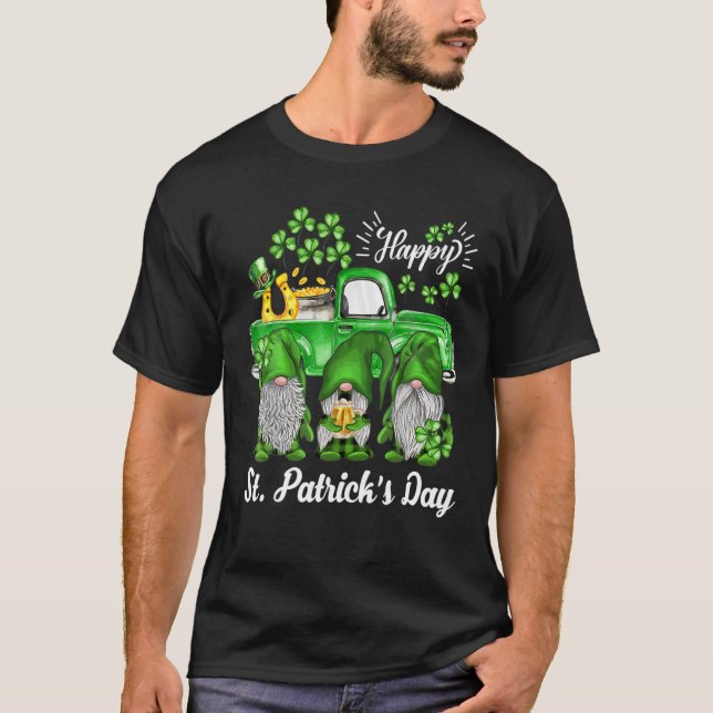 Camiseta St Patrick's Day Lucky Three Gnomes Shamrock Green (Anverso)