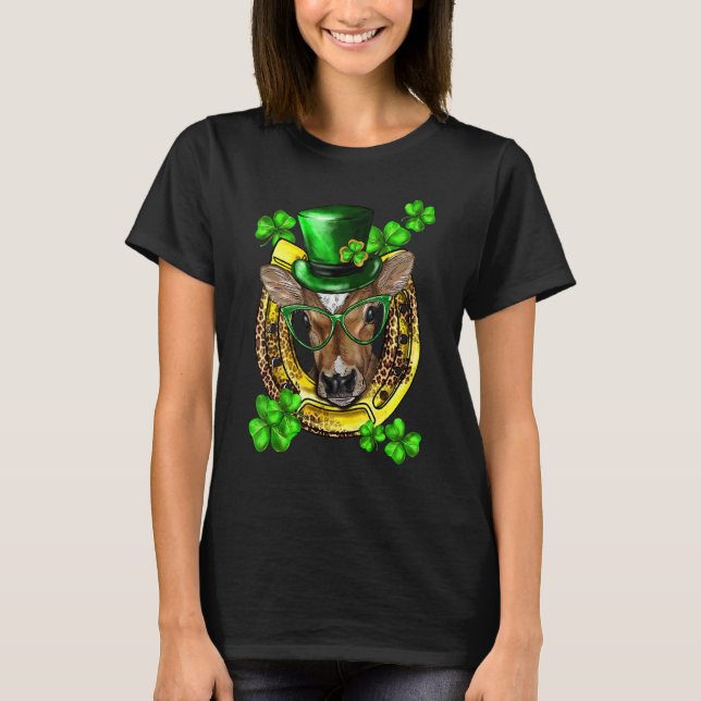 Camiseta St Patricks Day Shamrock Funny Lucky Cow Heifer H (Anverso)