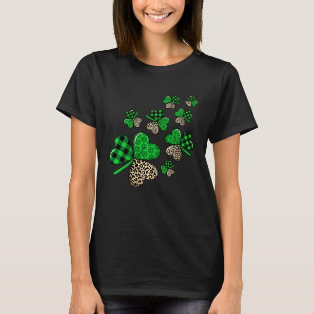 Camiseta St Patricks Day Shamrock Irish Leopard Print Plaid (Anverso)