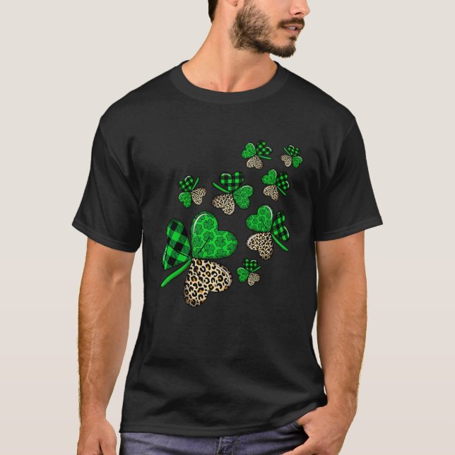 Camiseta St Patricks Day Shamrock Irish Leopard Print Plaid (Anverso)