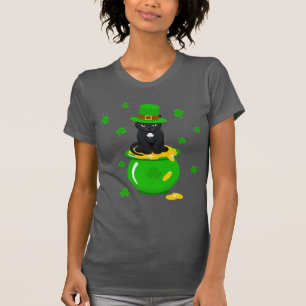 Camiseta St. Patrick's Day Shamrock Pot of Gold Black Cat