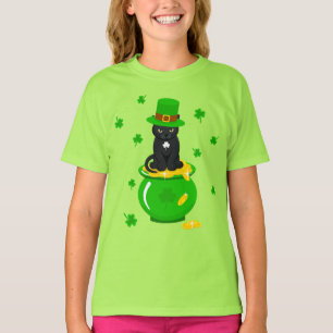 Camiseta St. Patrick's Day Shamrock Pot of Gold Black Cat