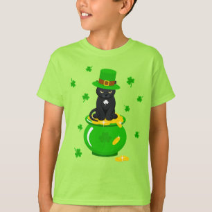 Camiseta St. Patrick's Day Shamrock Pot of Gold Black Cat