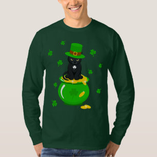 Camiseta St. Patrick's Day Shamrock Pot of Gold Black Cat
