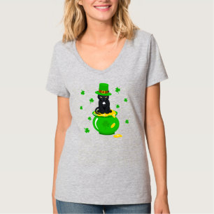 Camiseta St. Patrick's Day Shamrock Pot of Gold Black Cat