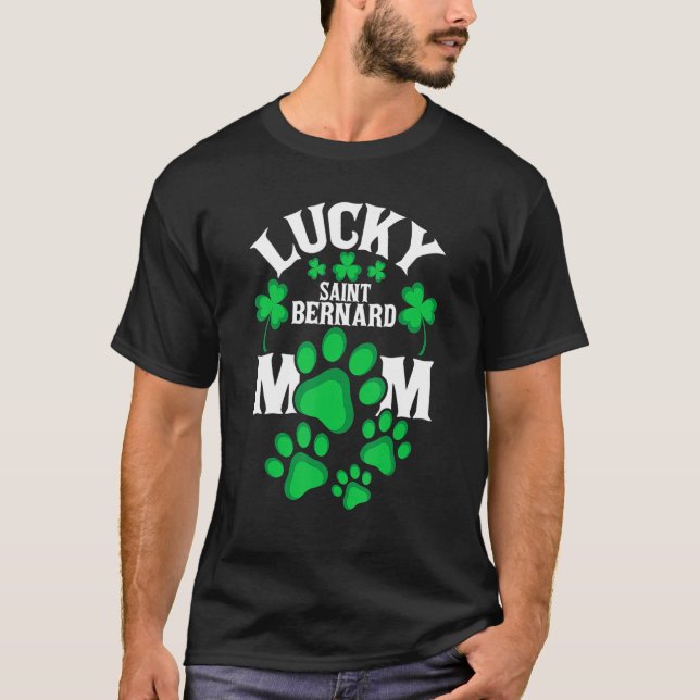 Camiseta St Patrick's Day Shirt Lucky Saint Bernard Dog Mom (Anverso)