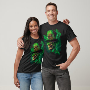 Camiseta St. Patrick's Day Skeleton Black T Shirt