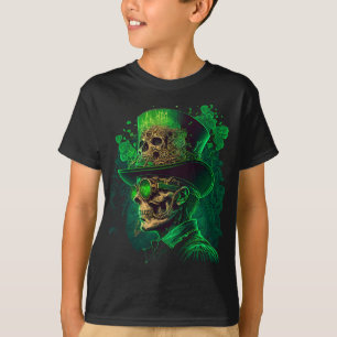 Camiseta St. Patrick's Day Skeleton Boys Black T Shirt