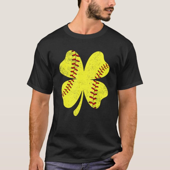 Camiseta St Patricks Day Softball Player Lover Shamrock Clo (Anverso)