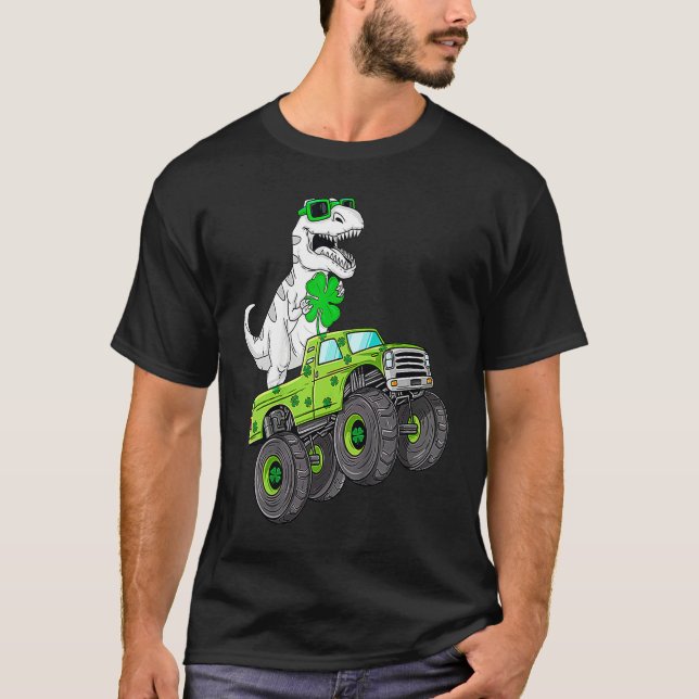 Camiseta St Patricks Day T Rex Riding Monster Truck Dino To (Anverso)