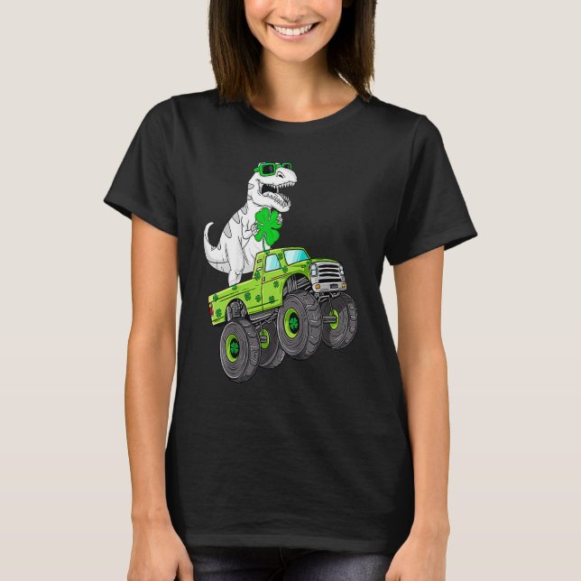 Camiseta St Patricks Day T Rex Riding Monster Truck Dino To (Anverso)